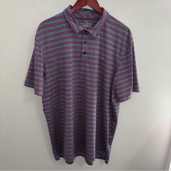 Vineyard Vines Performance red navy blue striped short sleeve polo shirt size XL - Picture 2 of 9